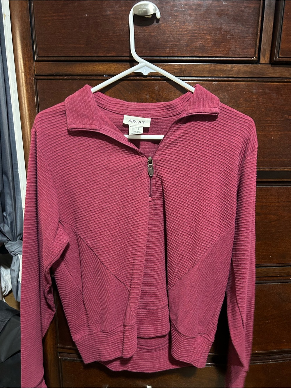 Ariat Quarter-Zip Ribbed Pullover in Berry Rose